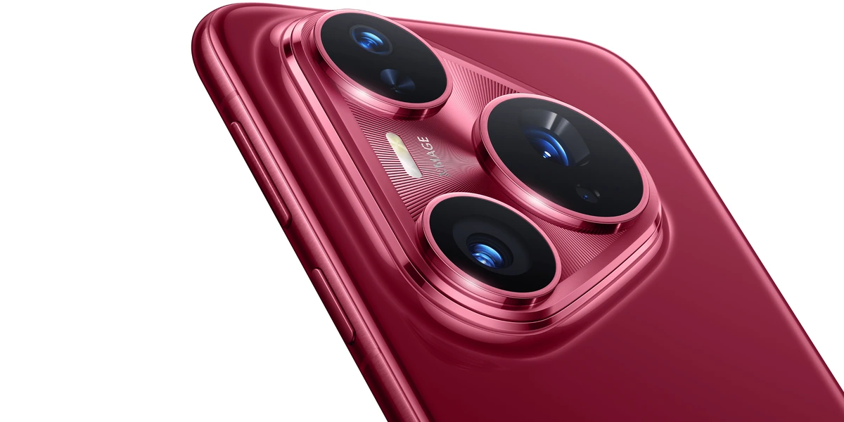 Huawei Pura 80 Pro Vale a Pena em 2026? Análise da Ficha Técnica 4 Traseira esmaltada vermelha do Huawei Pura 80 Pro, com o módulo triangular de câmeras em relevo