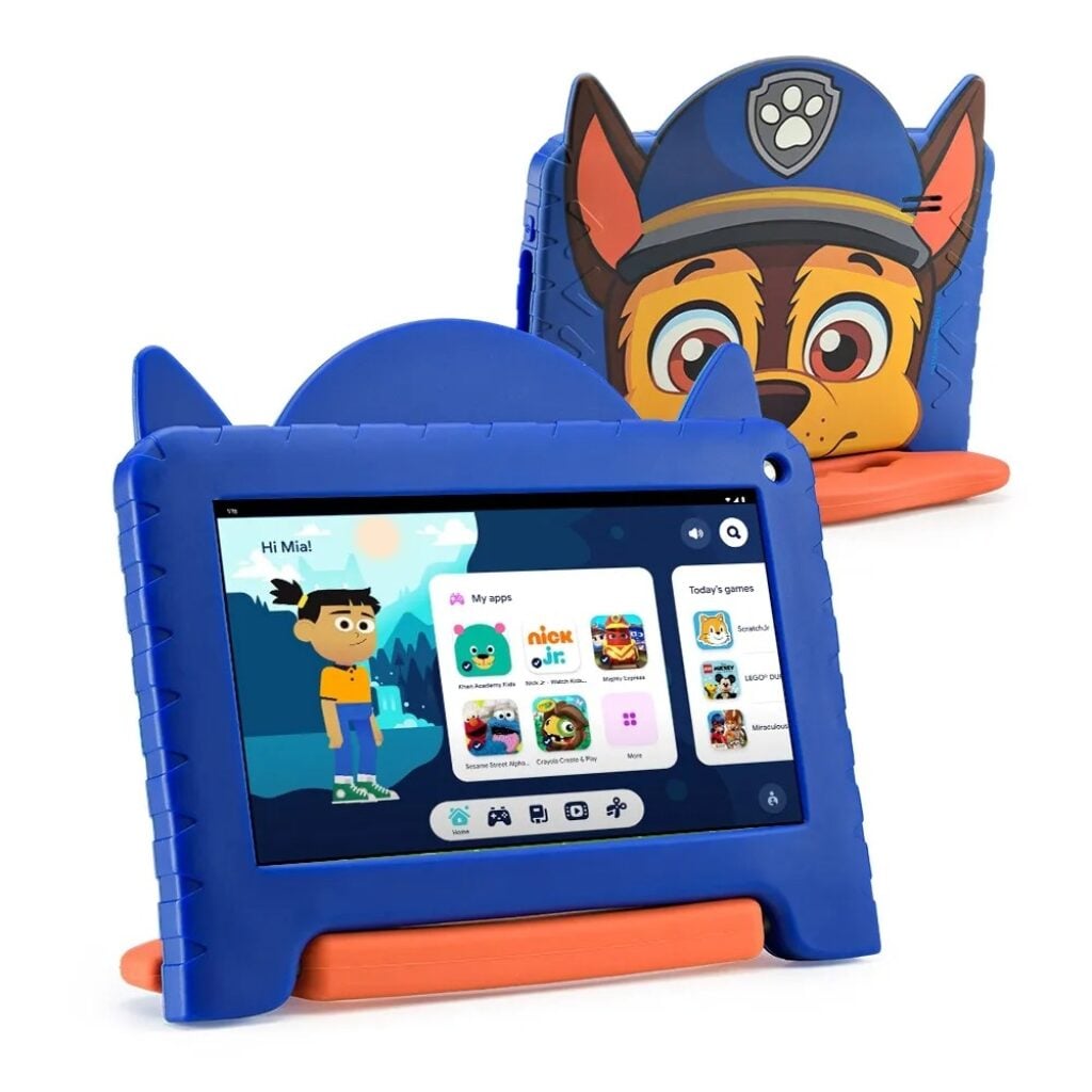 Os 5 Melhores Tablets Infantis para Comprar em 2026 13 Multilaser Patrulha Canina Chase sendo exibido na parte frontal e traseira