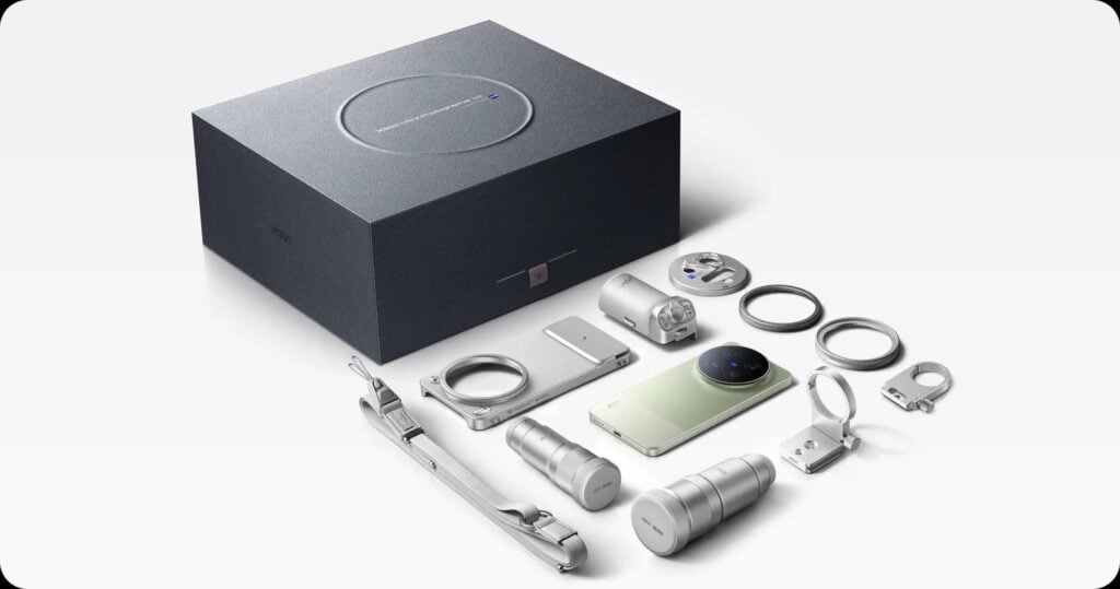 Kit fotográfico do JOVI X300 Ultra em detalhes com diversos itens