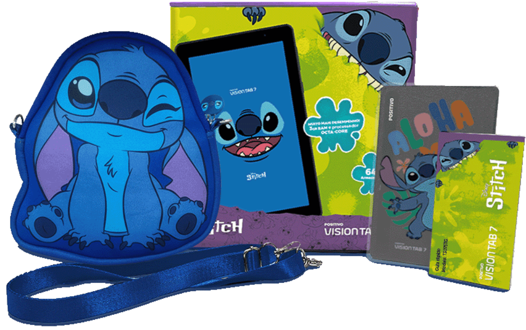 Os 5 Melhores Tablets Infantis para Comprar em 2026 9 Kit personalizado do personagem Stitch do Positivo Vision TAB 7