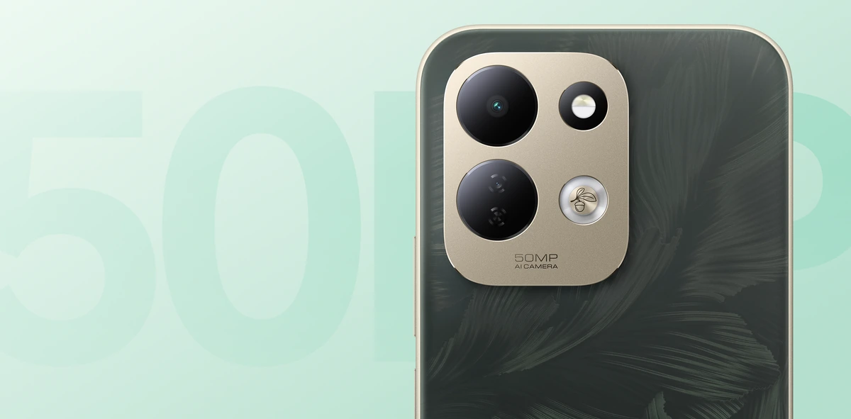 Módulo de câmera do Redmi 17 com a principal de 50 MP e abertura f/1.8 na traseira verde