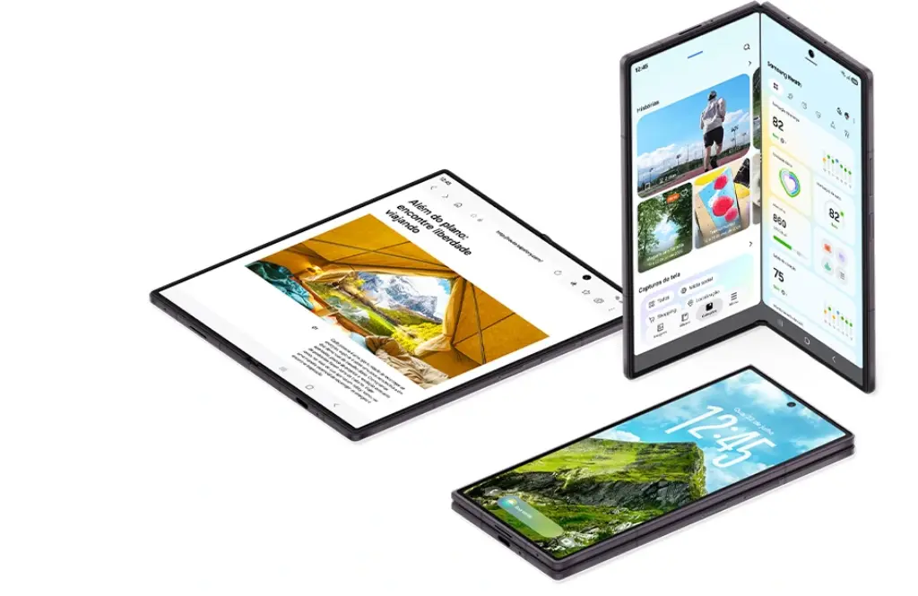 Tela interna de 8 polegadas do Galaxy Z Fold 8 Ultra em três posições