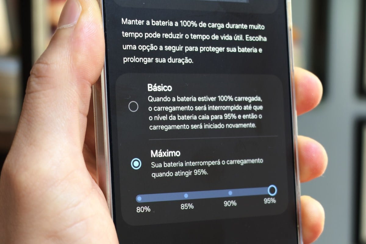 Proteção de Bateria da Samsung: O Que É e Vale a Pena Ligar em 2026? 3 Modo Máximo da proteção da bateria com o limite em 95%, a configuração mais suave do recurso
