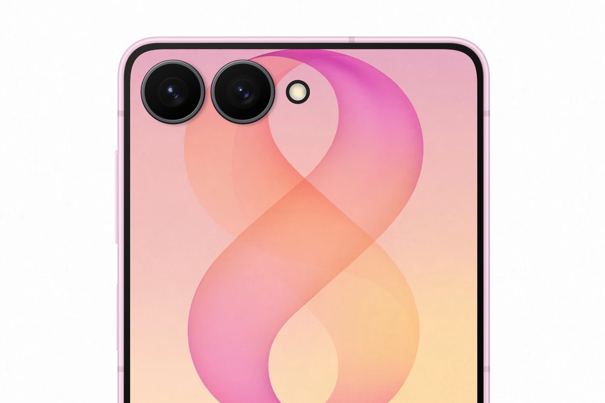 Galaxy Z Flip 8 Vale a Pena em 2026? Análise do Dobrável Mais Fino da Samsung 7 Close das duas câmeras traseiras do Galaxy Z Flip 8, a principal de 50 MP e a ultrawide de 12 MP, ao lado do flash