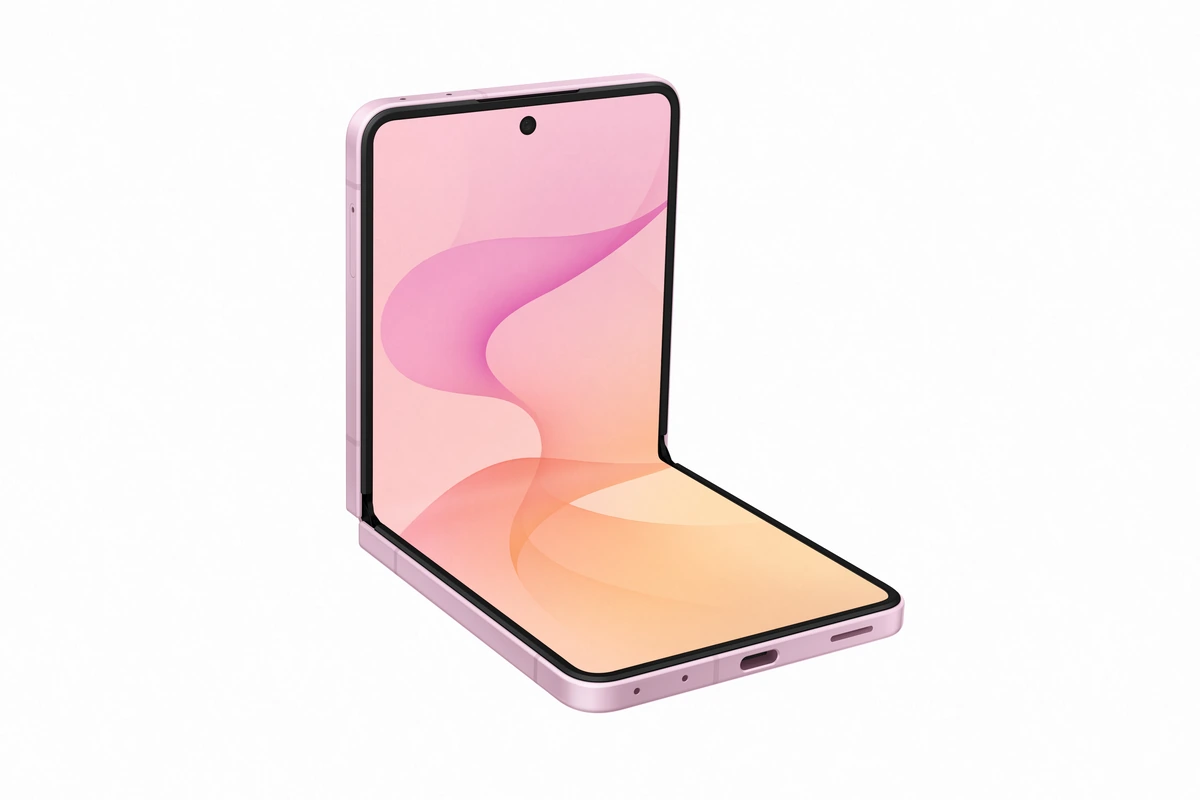 Galaxy Z Flip 8 Vale a Pena em 2026? Análise do Dobrável Mais Fino da Samsung 4 Galaxy Z Flip 8 rosa aberto em 90 graus sobre a mesa, mostrando a dobradiça e a espessura do aparelho