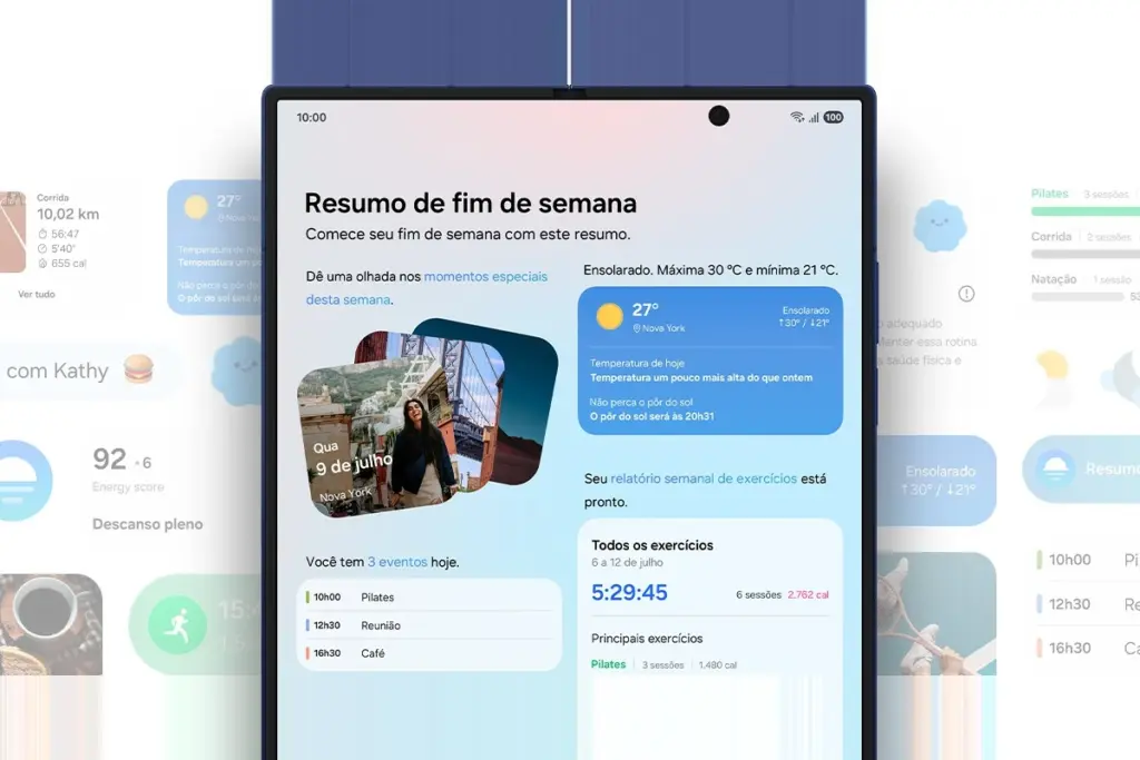 Tela do Galaxy Z Fold 7 exibindo o resumo do Now Brief