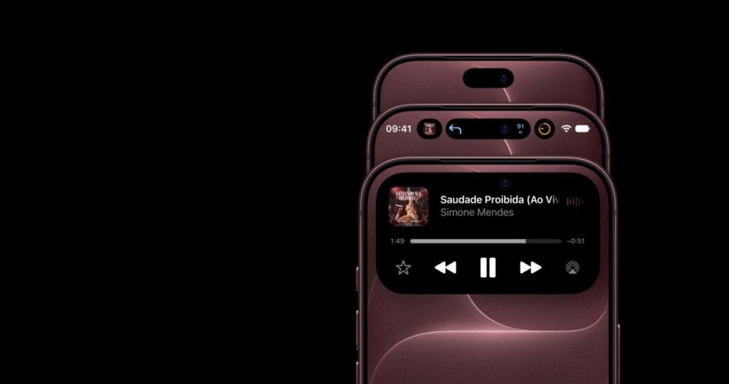 iPhone 18 Pro vale a pena? Confira preço, ficha técnica e análise 5 Ilha Dinâmica do iPhone 18 Pro exibindo informações sobre música