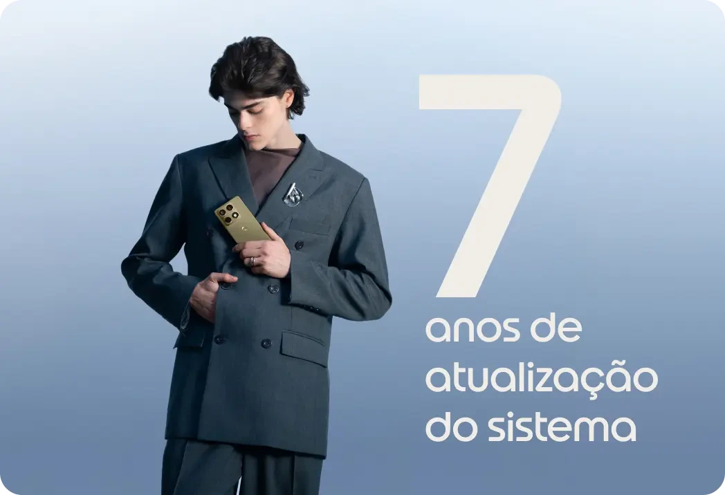 Arte oficial da Motorola anunciando sete anos de atualização de sistema para o Signature