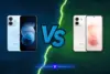Redmi Note 17 Pro vs Redmi Note 17 Pro Max: os dois aparelhos lado a lado, o Pro azul e o Pro Max branco rosado, separados por um raio, mostrando a traseira e a tela de cada um