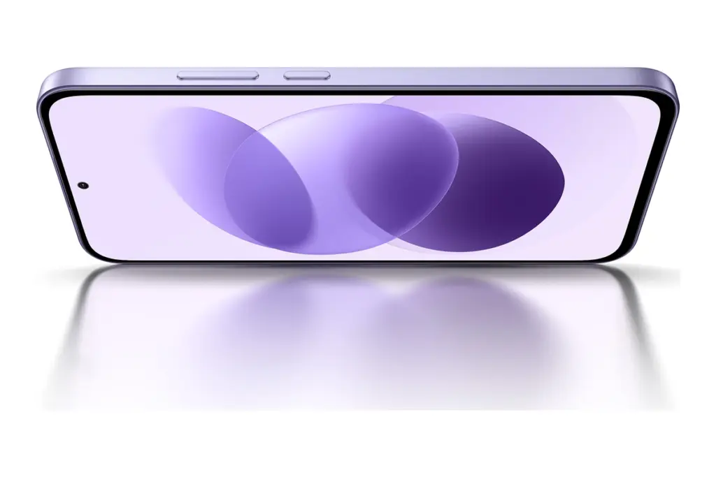 Tela AMOLED de 6,99 polegadas do Redmi Note 17 4G vista de frente, com papel de parede roxo