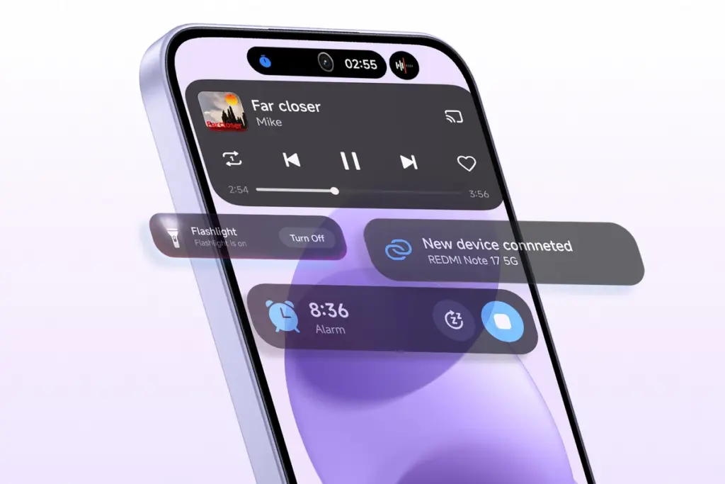 Redmi Note 17 5G Vale a Pena em 2026? A Bateria Cresceu, o Resto Ficou para Trás 9 Interface do HyperOS 3 no Redmi Note 17 5G, com controles de música e notificações