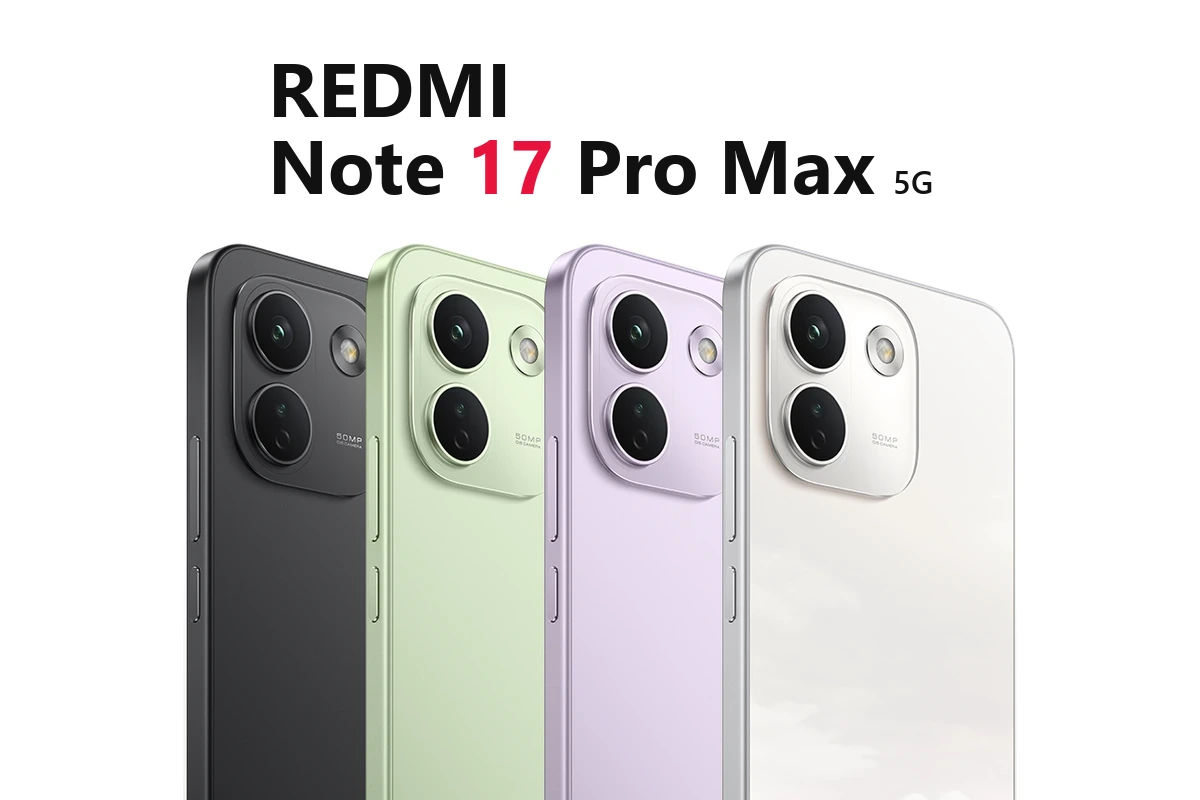 Redmi Note 17 Pro Max: traseira do aparelho em quatro cores, com o módulo de câmera de 50 MP